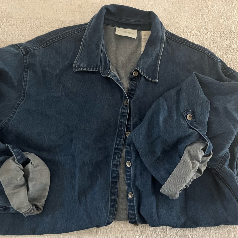 Liz Claiborne Denim Long Sleeve Button Up Shirt Size L Women’s Shacket